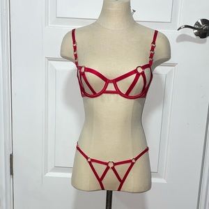Very Sexy Unlined Strappy Bra and Crotchless Panty